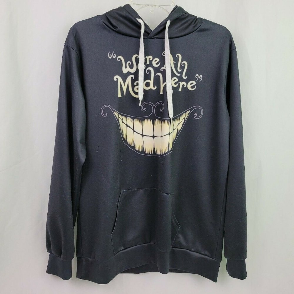 Cheshire Cat Black Sweatshirt L "We're All Mad He